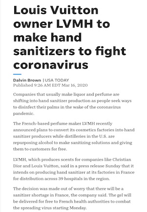 LVMH will use its perfume and cosmetics factories to manufacture free hand  sanitizer
